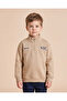 Boys Beige Embroidered 1/4 Zip Placket Sweatshirt