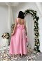 Women's Pink Midi Dress Square Collar Backless Bow Detailed Atlas - 6