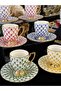6 Persons' Colorful 24K Gold Gilded Hand Painted Coffee Cup Set 90 ml - 8