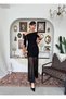 Women's Black One-Shoulder Tie-Detail Gathered Tulle Long Evening Dress - 5