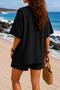 Women's Wrinkled Fabric Short Sleeve Kimono Jacket and Shorts Summer Two-Piece Set - 4