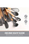 12 Piece Silicone Kitchen Utensil Set with Wooden Handles and Holder BPA Free Heat Resistant NonStick Cooking Tools Set Includes Spatulas, Ladle, Whisk, Tongs, Basting Brush & Pasta Server Grey - 2
