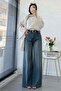 Premium Stonewashed Palazzo Jean Trousers - Green - 4