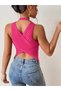 Women's Zero Sleeve Back Cross Detail Knitwear Blouse - 4