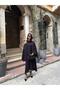 Women's Burgundy - Bordo Bottom - Top Set Knitwear Set Shawl Collar Asymmetrical Poncho Top and Midi Skirt - 5