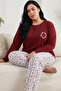 Patterned Embroidered Buttoned Cotton Lycra Large Size Oversized Knitted Pajama Set26240948