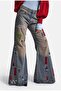 Women's Dark Denim 2W6-85 Loose Flare Fit Embroidery Detailed Special Design Denim Jean