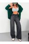 Women's Folded Waist Anthracite Baggy Fit Jean Trousers High Waist Wide Leg Denim - 3