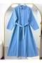Half Zipper Detailed Belted Denim Dress Mint
