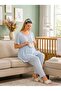 New Season Blue Summer Scallop Linen Detailed Special Design Buttoned Short Sleeve Maternity Pajama Set - 5