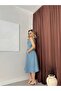 Women's Blue Sleeveless Denim Midi Dress Shirt Collar Belted Buttoned A-Line - 2