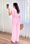 Women's Pink Bottom-Top Set Linen Double Set Single Button V-Neck Lace-Up Wide Leg - 5