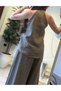 Halter Neck Blouse Jogger Pants Natural Set Coffee - 3