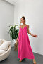 Pink Aerobin Fabric Women's Non-Ironing Adjustable Strap Casual Long Summer Dress - 2