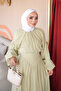 Olive Elastic Sleeve Blouse Skirt Set - 4