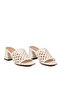 White Straw Knitted Detailed Women's Thick Heeled Slippers 019612 Z - 3