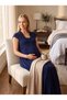 New Season Navy Blue Lace Detailed Special Design Short Sleeve 100% Cotton Maternity Nightgown with Breastfeeding Feature - 8