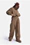 بنطلون نسائي بني منقوش w6-32 بقصة فضفاضة من Tsarım