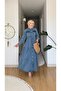 Women's Comfortable Denim Dress with Tie-Up Pockets and Sections - 2