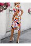 Women's Short Sleeve Collared Button Front Draped Patterned Single Jersey Dress - 4
