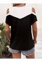 Women's short sleeve round neck two-tone viscose blouse - 4