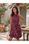 Women's Ring Neck Off the Shoulder Abstract Patterned Short Single Jersey Dress - 2