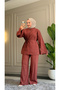 6488 - Stylish Comfortable Russian Linen Cotton Soft Fabric Women's Top and Bottom Set - 6