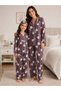 Mother-Daughter Lilac Color Rabbit Patterned Shirt Collar Sleep Band Short Sleeve Pajama Set Cotton Milan Fabric
