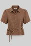 Light Brown Women's Blouse, Brown Women's Gabardine Shirt, Front Buttoned Gabardine Blouse, Short Sleeve Women's Shirt - 7