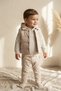 Baby Boy Dusty Blue Corduroy Hooded Vest, Plaid Sweatshirt and Trousers 3-Piece Combination Set