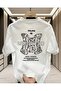 Men's White Printed Oversized T-Shirt Crew Neck Short Sleeve Graphic Patterned Streetwear T-Shirt