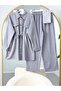 Lace-Up Linen Trousers Set with Stone Accents in Gray
