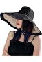 Wide-brimmed women's sun hat - UV protection breathable beach foldable bucket (black)