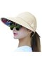 Women's wide-brim sun hat beige foldable UV soft beach. - 3