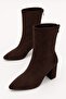 Daisy Women's Brown Suede Boots - Pointed Toe Thick Heeled Brown Boots with Back Zipper - 6