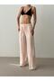 Women's Pink Palazzo Trousers with Elastic Waist and Lace-Up Long Wide Legs - 3