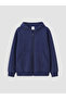 Navy Blue Hooded Boy's Zippered Sweatshirt