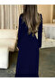 Dark Blue Solid Square Neck Maxi Dress - 6