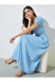 Blue Solid Puff Sleeves Side Pocket Detail A-Line Maxi Dress