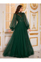 Dark Green Beaded Sequin Mesh Maxi Dress - 6