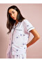Blue Contrast Trims Striped and Bow Print Shirt and Pants Pyjama Set - 3