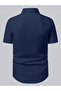 Men Navy Blue Pleated Spread Collar Shirt - 2