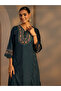 Blue Embroidered Silk Blend A-Line Kurta with Trouser and Dupatta Set - 6