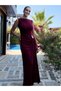 Burgundy Side Gathered Dress with Shoulder and Waist Buckles - 3