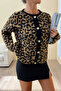 Women's Leopard Patterned Knitwear Cardigan – Buttoned, Soft Textured Stylish Winter Cardigan - 3