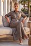Italian Mink Shirt Collar 3/4 Sleeve Lined Belted Casual Scalloped Long Woven Dress 130 58
