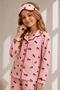 Patterned Long Sleeve Buttoned Front Shirt Collar Girls' Pajama Set and Eye Patch - 2
