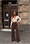 Women's Stretch Fabric Palazzo Brown Cut Pants - 5