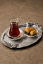 Duru 1 Piece Stainless Steel Oval Coffee Presentation Tray with Silver Handle, Decorative Serving Tray