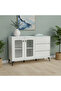 Modern Wood Buffet Cabinet with Ribbed Glass Doors